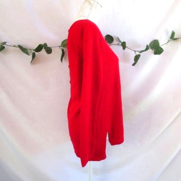 Candie's Sweater Sassy Red Hi-Low Open Knit Lightweight Pull On Size S - Picture 2 of 13